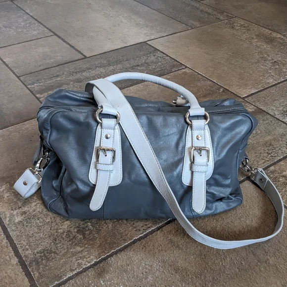 Nina Raye Lamb Leather Chic Sporty Super Soft Luxurious Crossbody Satchel Gray - Picture 6 of 12